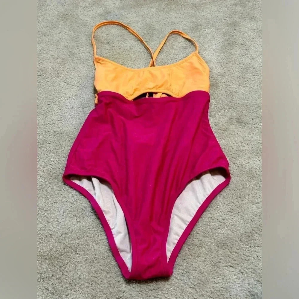 Women’s Two-Tone Orange and Fuchsia One-Piece Swimsuit